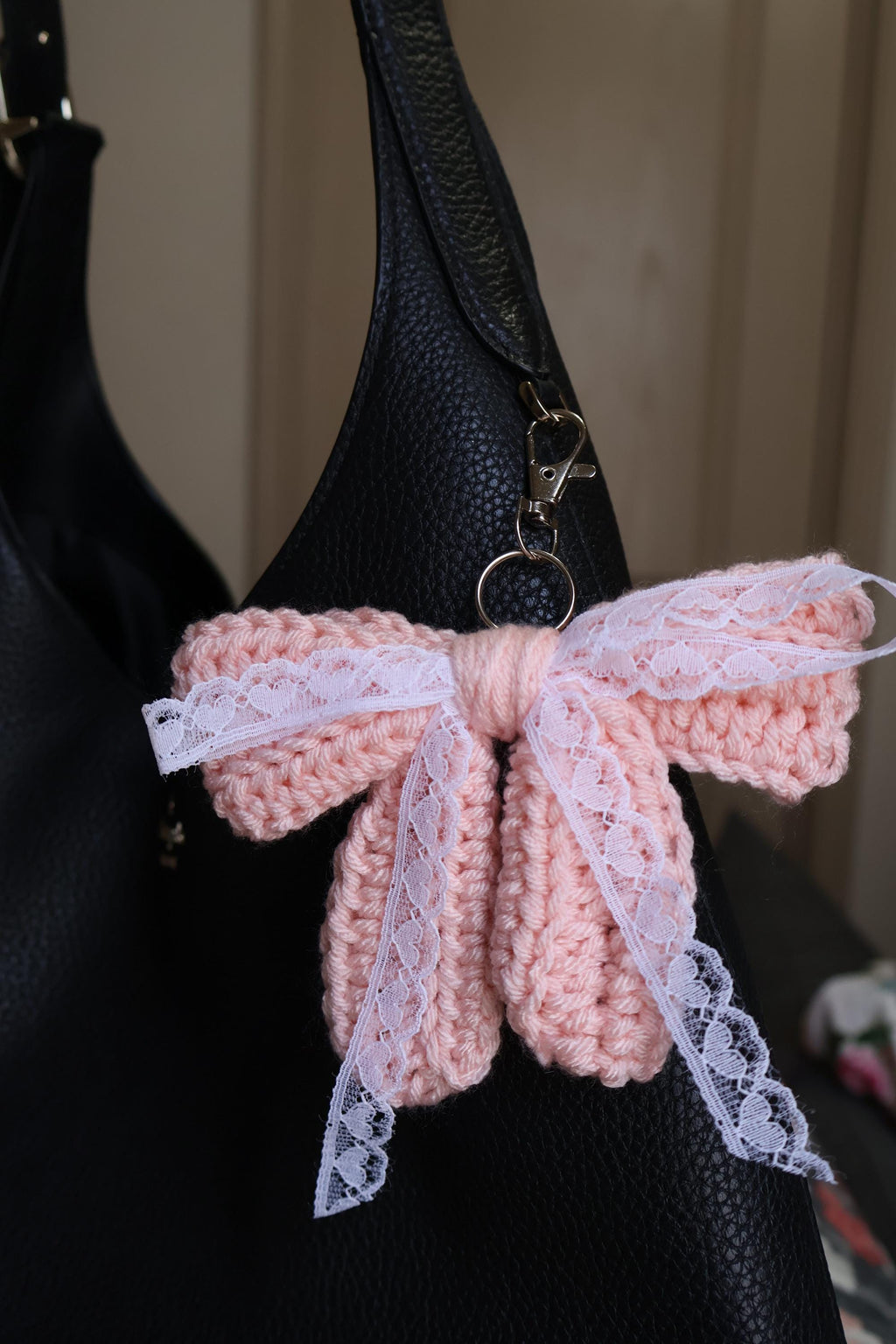 Crochet Bow with Lace Keychain/Purse Charm