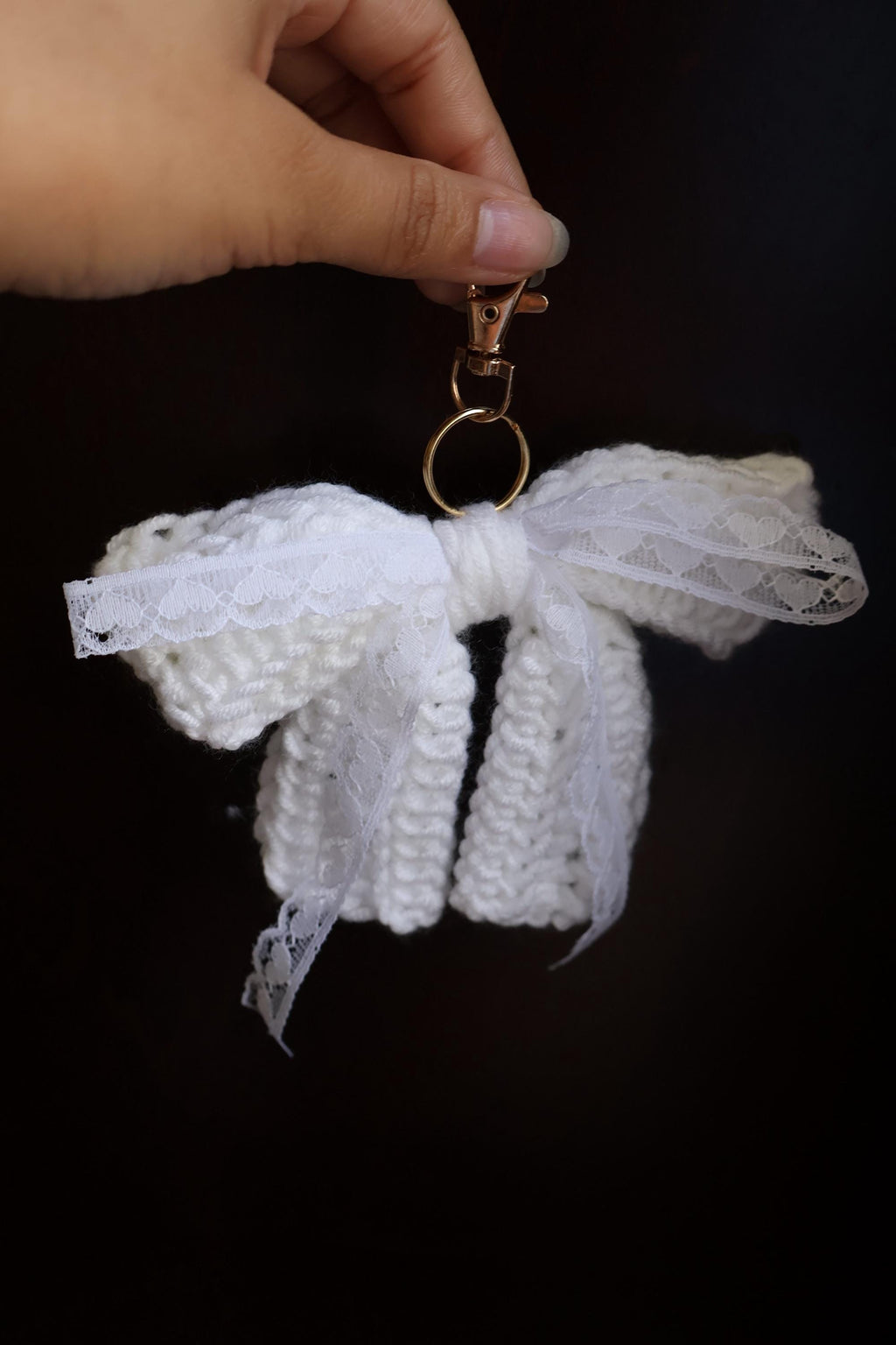 Crochet Bow with Lace Keychain/Purse Charm