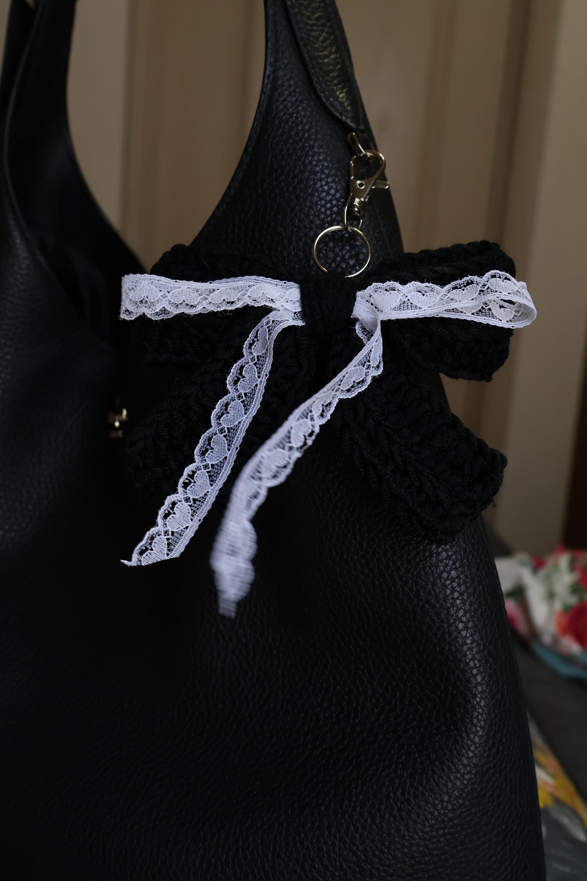 Crochet Bow with Lace Keychain/Purse Charm