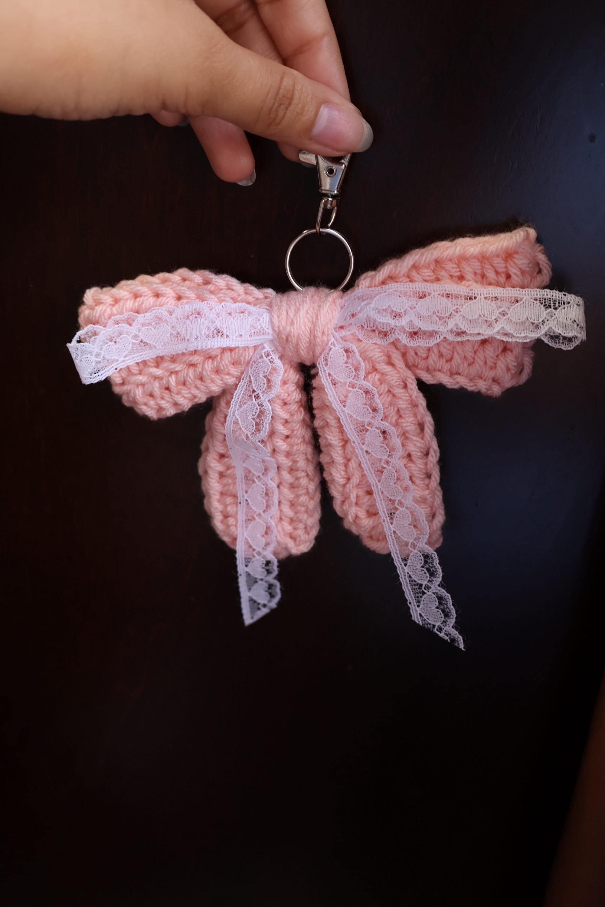 Crochet Bow with Lace Keychain/Purse Charm
