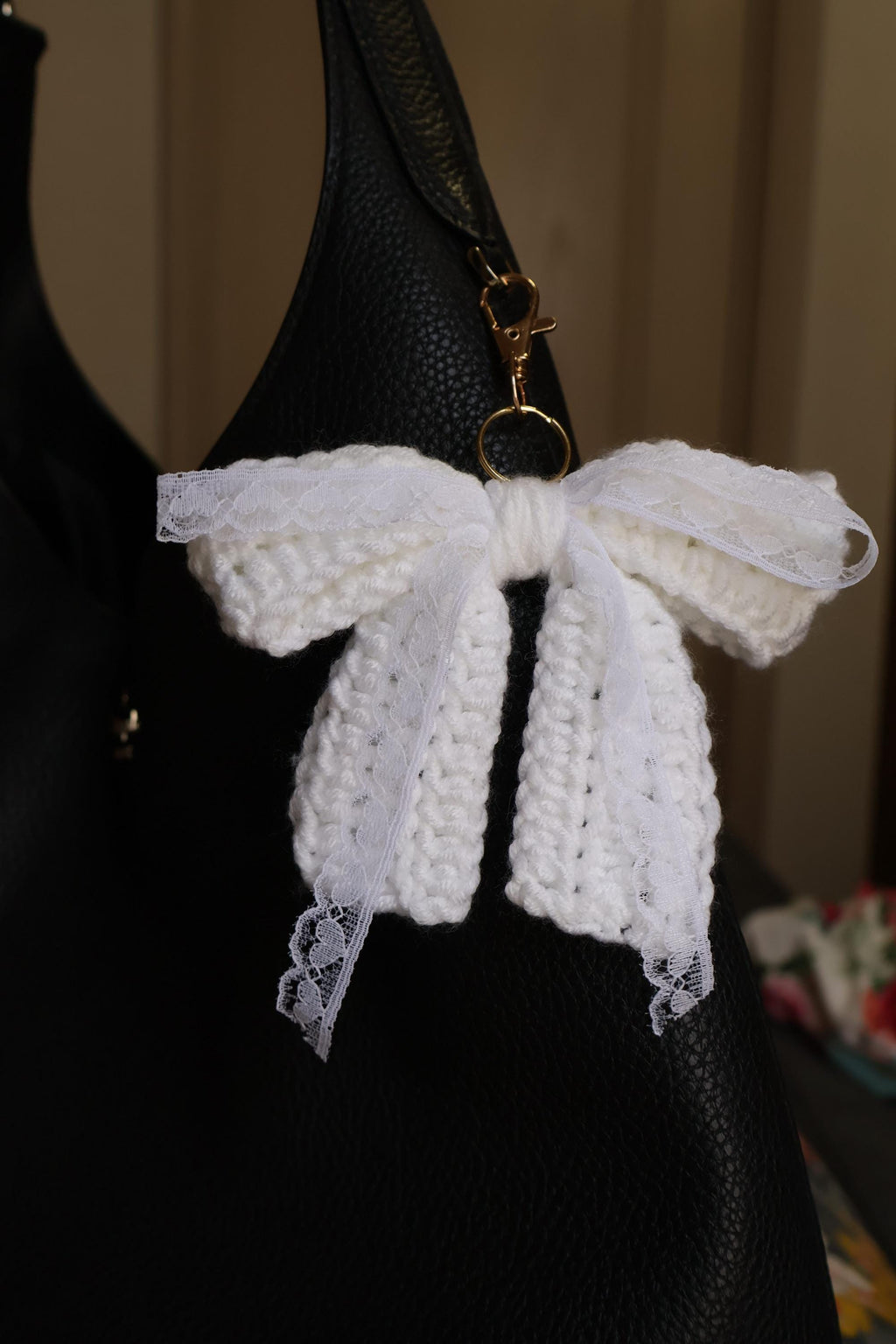 Crochet Bow with Lace Keychain/Purse Charm