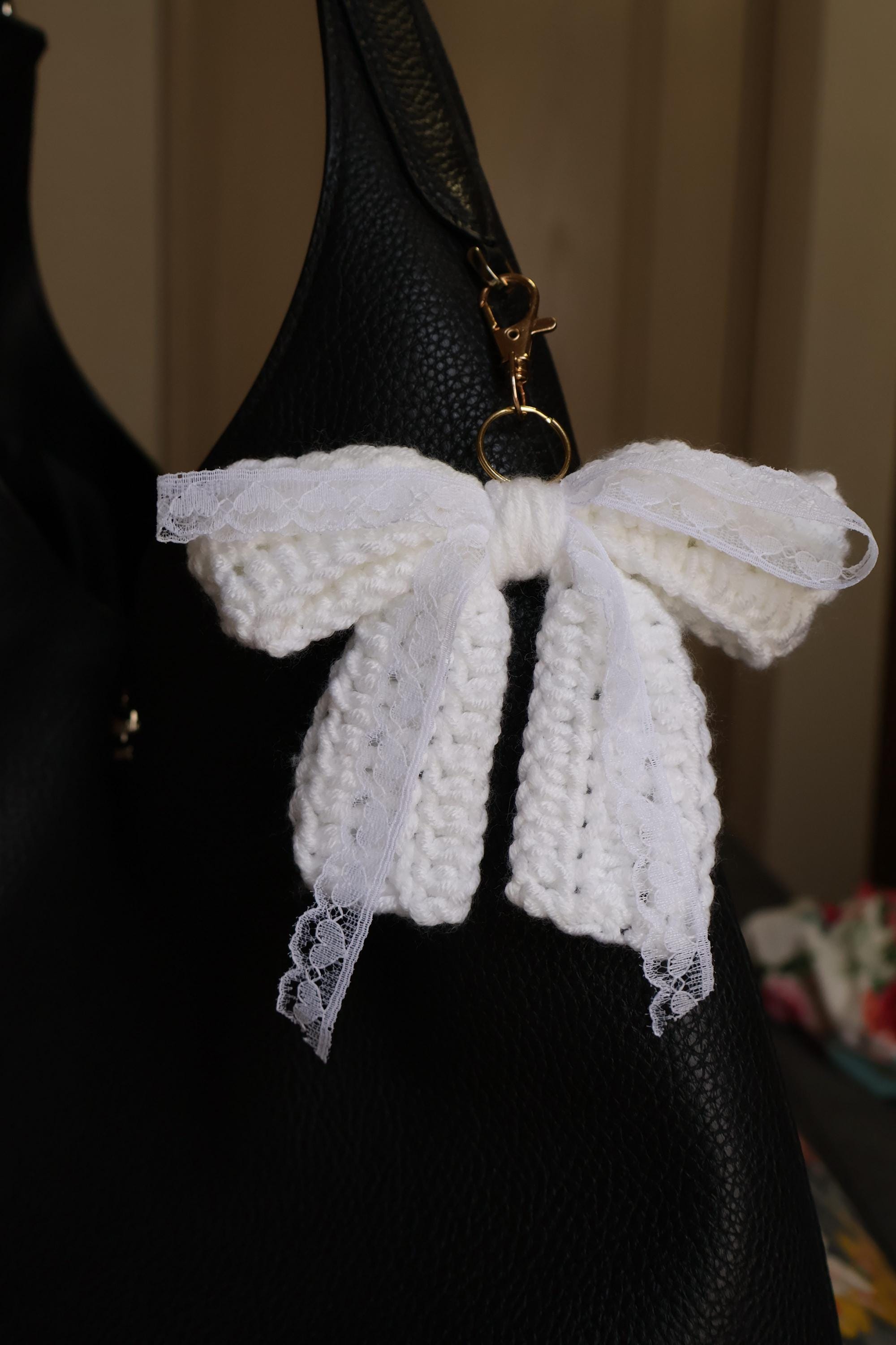 Crochet Bow with Lace Keychain/Purse Charm