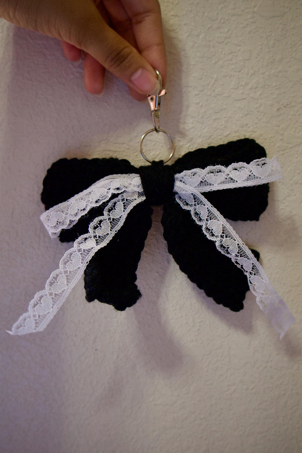 Crochet Bow with Lace Keychain/Purse Charm