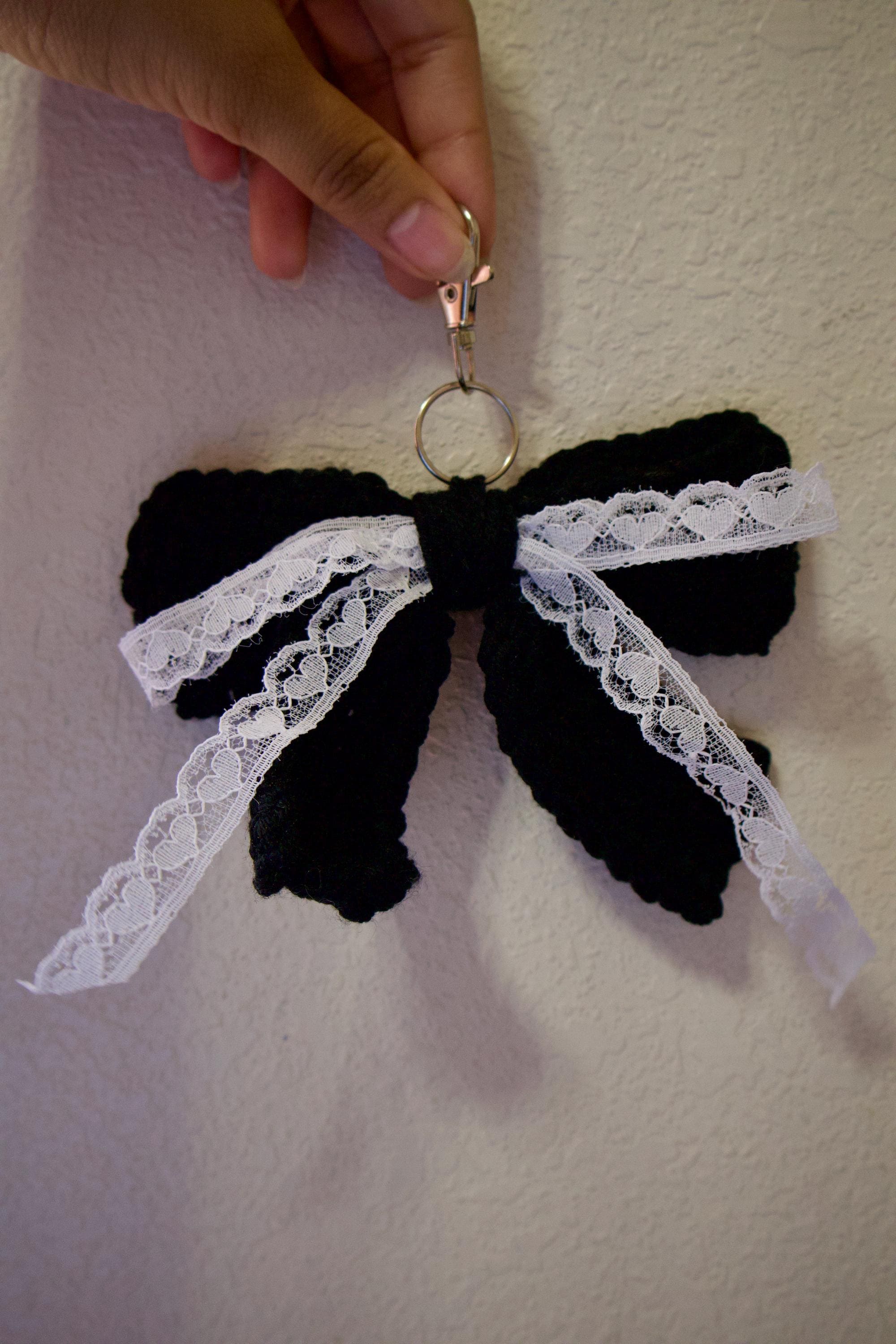 Crochet Bow with Lace Keychain/Purse Charm